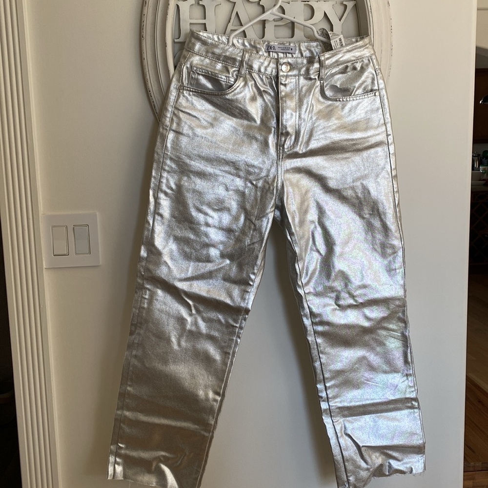 New - Zara metallic ( silver ) jeans !  Gorgeous !